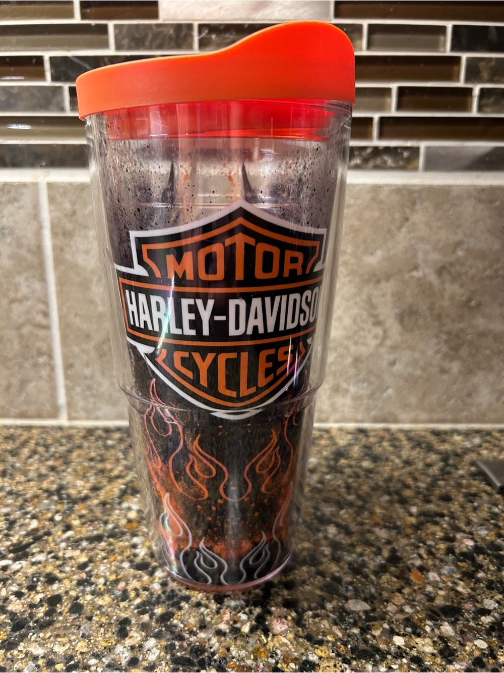 Harley-Davidson Black and Orange Shield Logo Tumbler